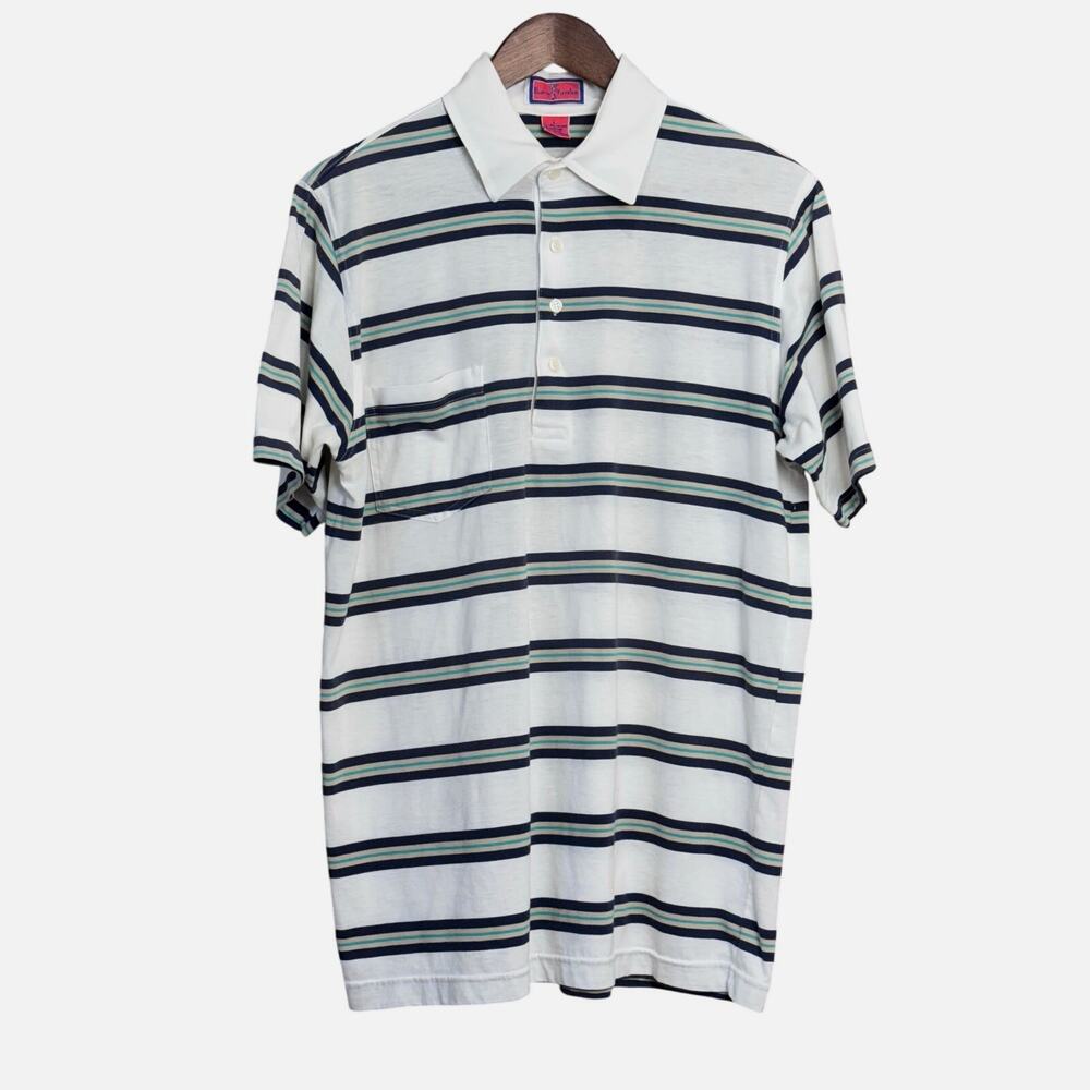 White/Navy Striped Harry Vardon Golf Polo Shirt - Size Large